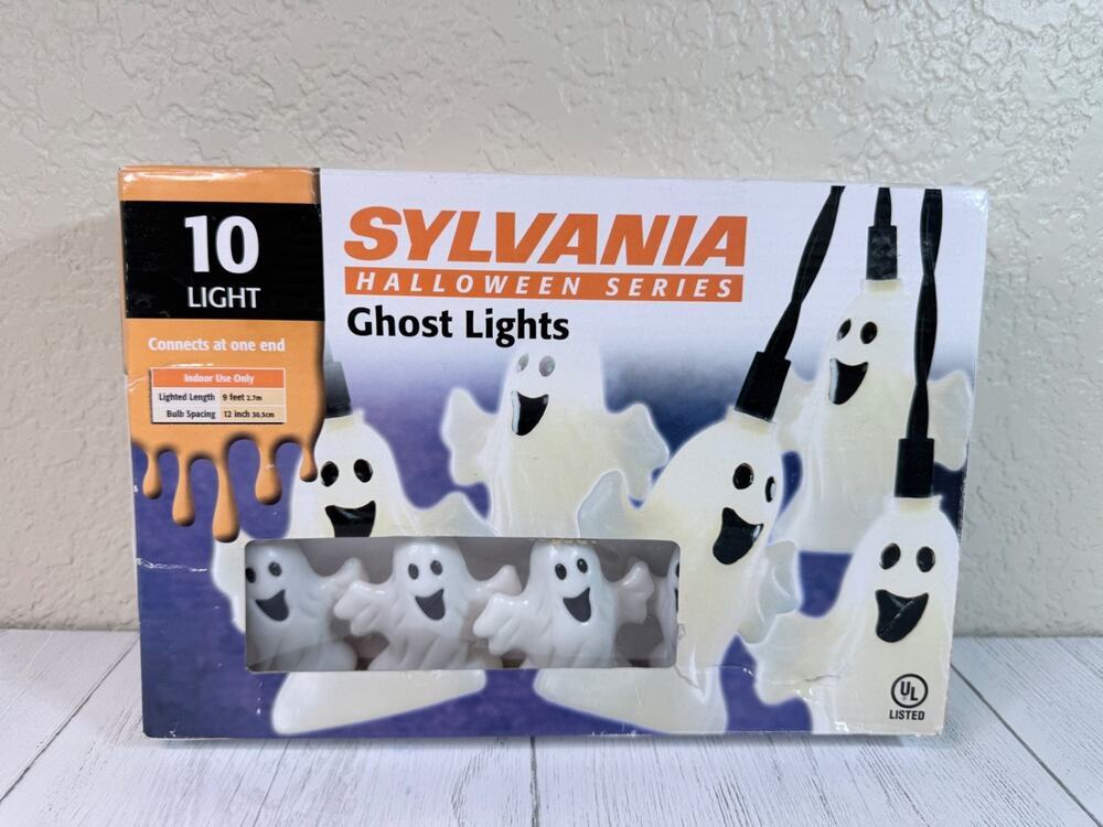 Ghost Blow Mold Halloween Lights NEW Sylvania 10 Light Set 9 Feet